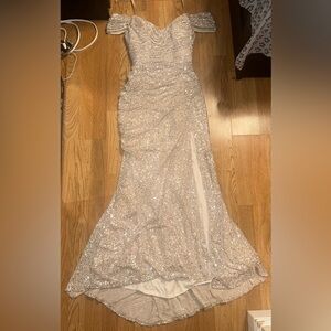 Elegant Champagne Sequin Prom Dress